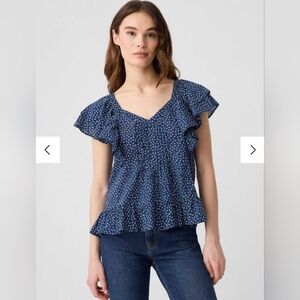 Pintuck Navy Floral Flutter Sleeve Blouse Size Medium By GAP
